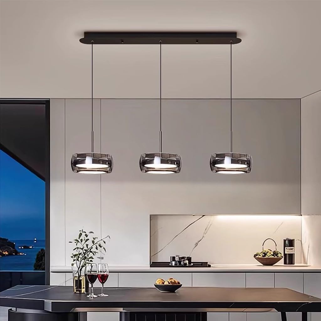 Nowoczesne Minimalistyczne Trzygłowne Światło Wiszące LED Czarne Regulowane Wysokością Lampy Wiszące Creative Design Restauracja Lampa Wisząca Nadaje Się Do Kuchni I Salonu(Long chassis)