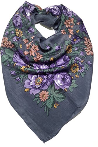 Traditional Polish Folk Head Scarf - Classy Floral Collection, Grey