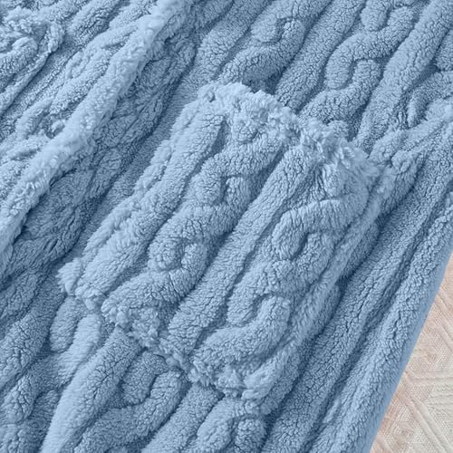 Generisch Bata de casa para mujer, cálida, larga de forro polar, monocolor, con botones, camiseta gruesa y cálida, con bolsillos, albornoces, azul celeste, XL - imagen 6