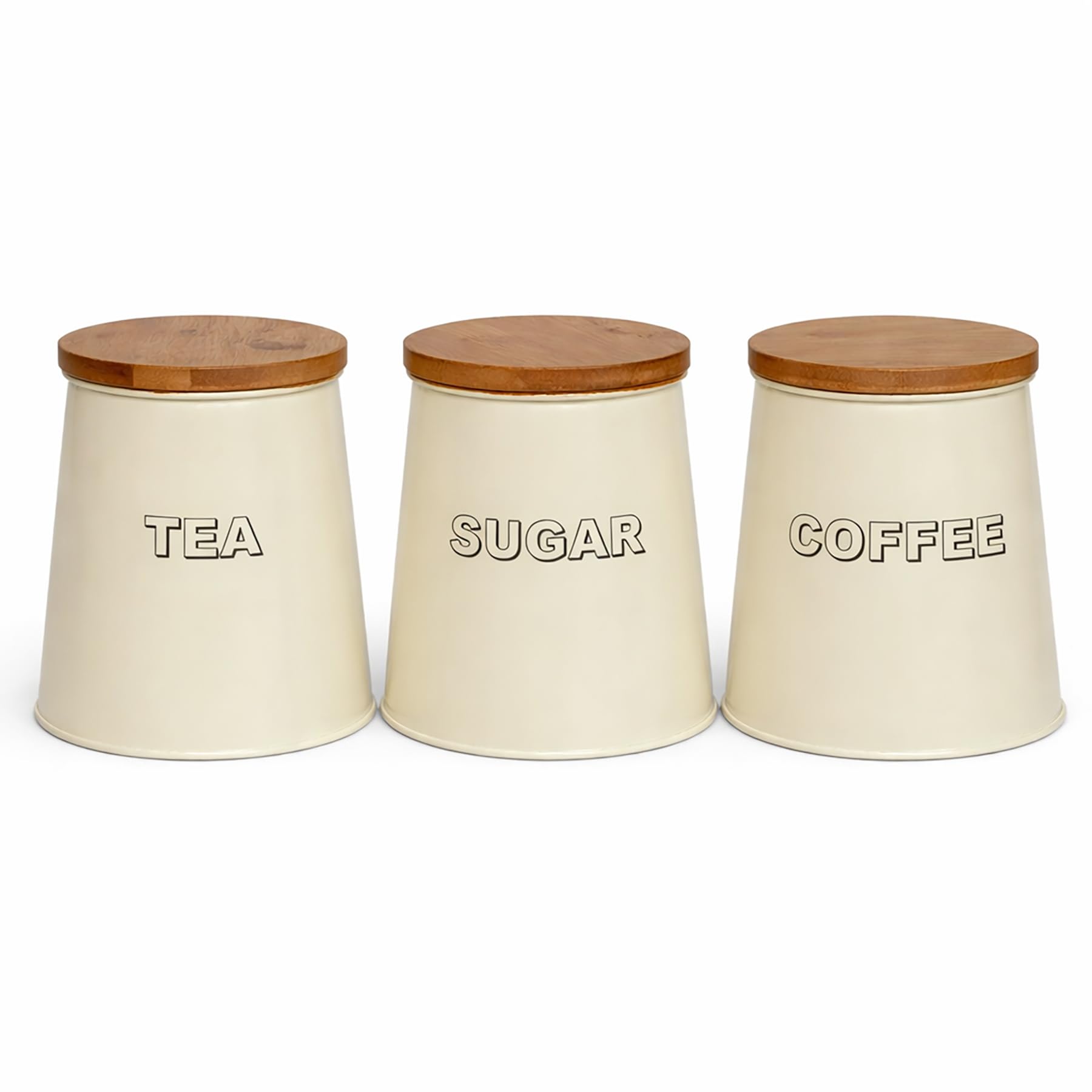 Simpa Antique Cream 3Pc Tea, Sugar & Coffee Set – Conical Shaped Metal Kitchen Storage Storage Jar Canisters