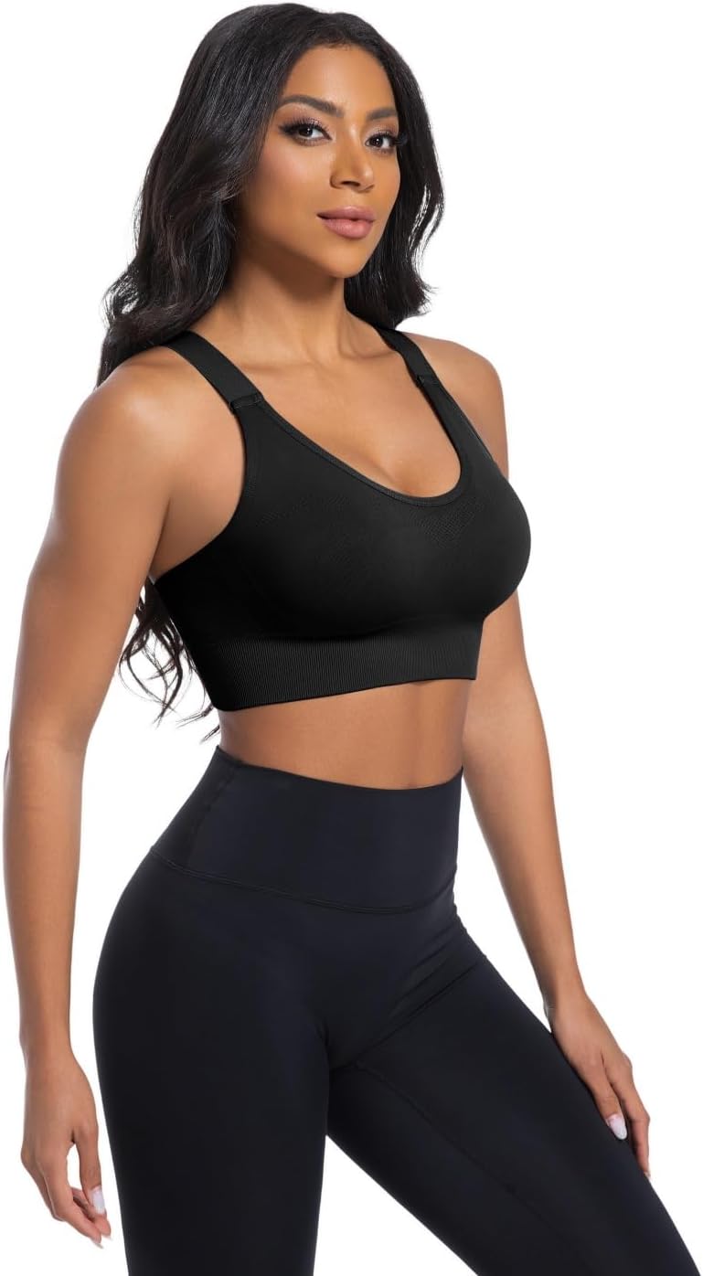 Sports Bras for Women 3 Pack,High Support Racerback Sports Bra Adjustable Straps,High Impact Padded Workout Bras - Image 4
