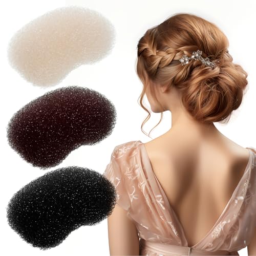 3 Piece Volumizing Hair Sponge Inserts Puff Cushion Clips 2.75x 1.18 Charming Bump It Up Volume Inserts Hair Styling Tools Hair-Accessories for Women Girls(Black Brown Beige)