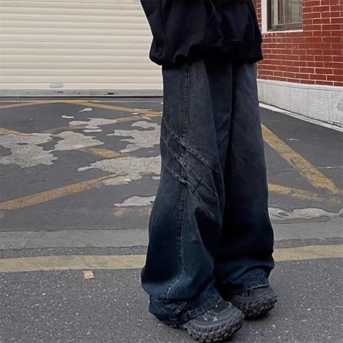 Men Personalized Straight Tube Washed Jeans Wide Leg Casual Pants2