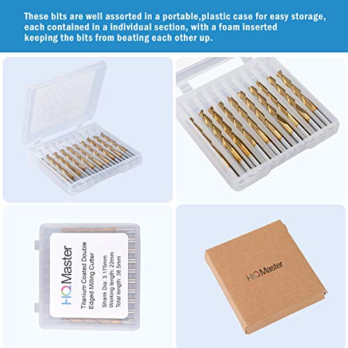 Hqmaster Cnc Router Bits 1/8 Shank Router Bit 3.1Mm End Mill Spiral Upcut Titanium Coated 2 Flute Milling Cutter Cutting Tool Set Tungsten Carbide 22Mm Cel, 38.5Mm Oal For Mdf Acrylic Wood Pvc Hardwood 10 Pack #TOP1