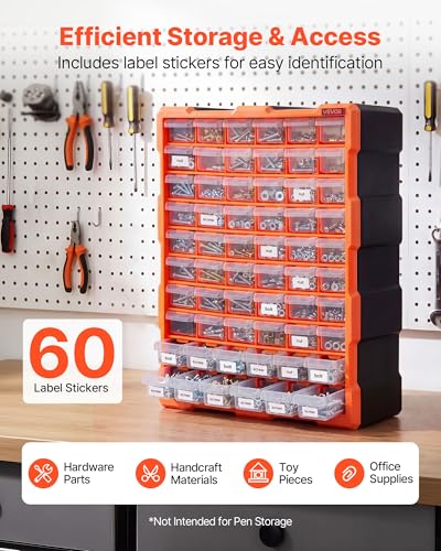 VEVOR 60-Drawer Storage Organizer, Plastic, Drawer Storage Cabinet for ...