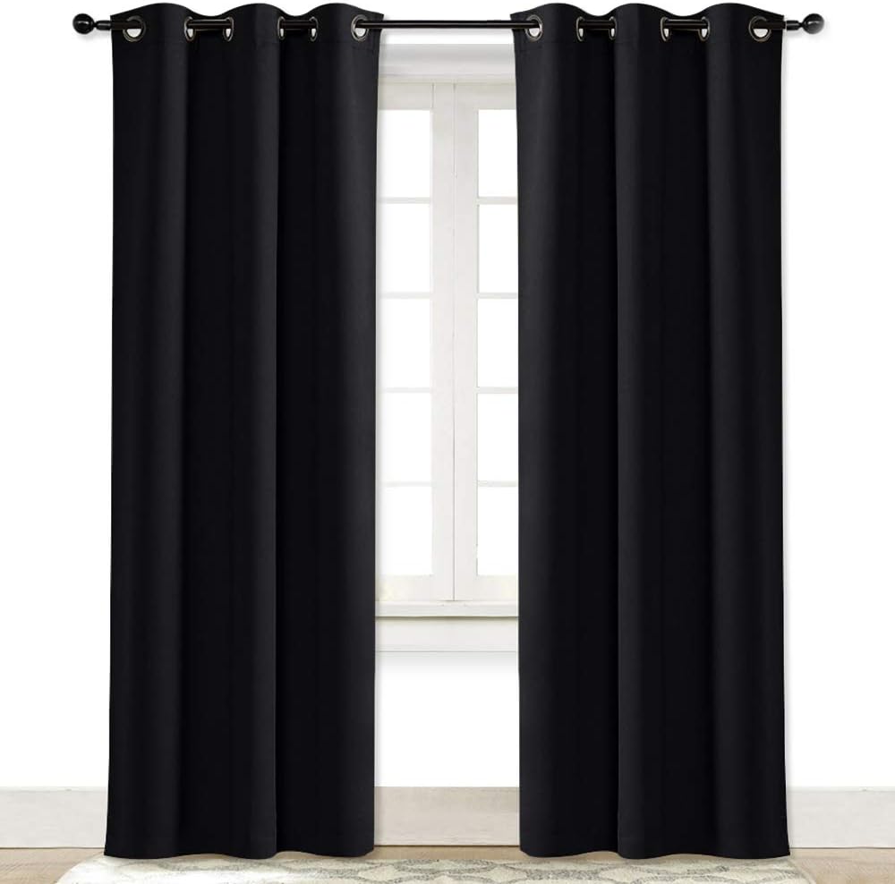 NICETOWN Polyester Blend Soundproof Thermal Insulated Solid Grommet Blackout Curtain Drape for Dining Room (Single Panel, 42 Inch x 84 Inch, Black)