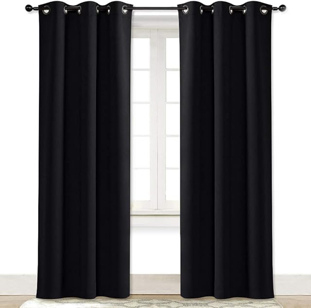 NICETOWN Soundproof Thermal Insulated Blackout Curtain Thermal Insulated Solid Grommet Blackout Drape for Dining Room (Single Panel, 42 Inch by 84 Inch, Black)