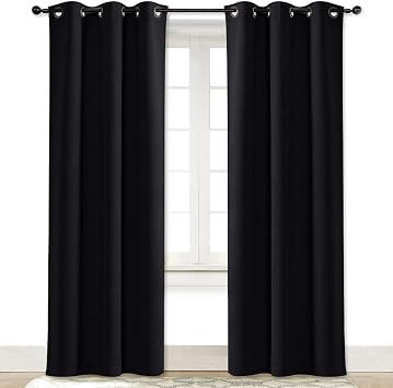 NICETOWN Soundproof Thermal Insulated Blackout Curtain Thermal Insulated Solid Grommet Room Darkening Drape for Dining Room (Single Panel, 42 inches by 84 inch, Black)