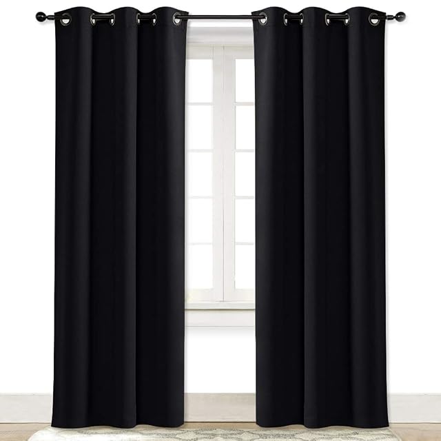 NICETOWN NICETOWN Soundproof Thermal Insulated Blackout Curtain Thermal Insulated Solid Grommet Room Darkening Drape for Dining Room (Single Panel, 42 inches by 84 inch, Black)