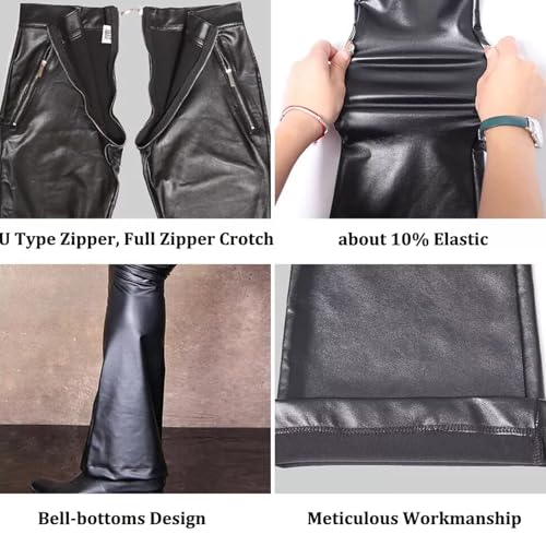 Men's PU Leather Leggings Zipper Crotch Long Pants Bell-Bottoms Motorcycle Flared Trousers2