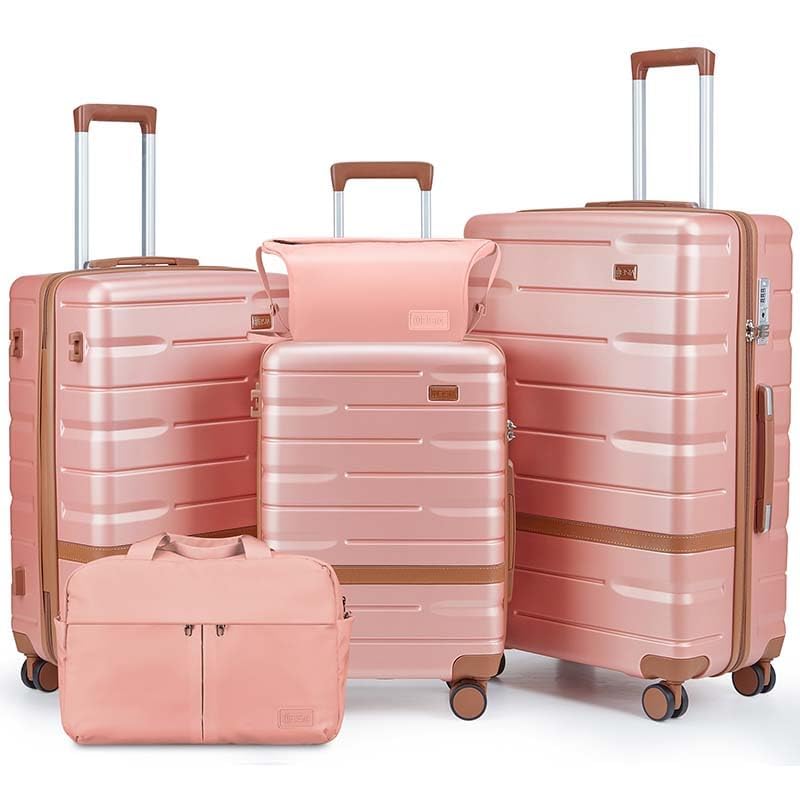 Image of NEISIA Luggage Sets with TSA Lock Hardside PC+ABS Carry On expandable Suitcase with Spinner Wheels Lightweight Rolling Travel Luggage Sets with YKK (Pink(N), 5 piece sets(20 /24 /28 /DB /TB)
