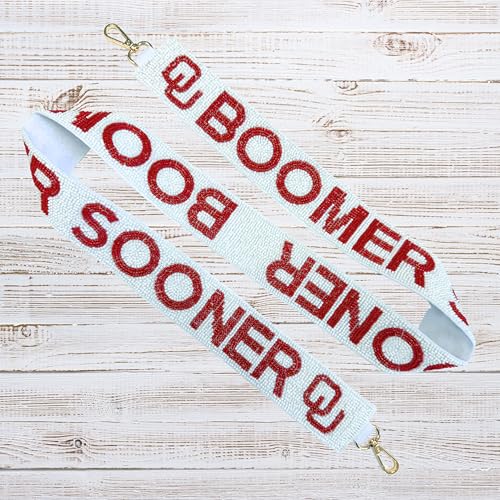 Image of Lashicorn Beaded Purse Strap Oklahoma White College Game Day Clear Handbag Replacement Strap Stadium Football University 45 inch Gold Hardware Clips