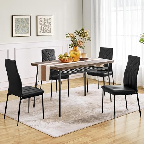 Yaheetech Set of 4 Dining Chairs Modern Dining Room Faux Leather Kitchen Chairs with Petal Styled Back and Sturdy Metal Legs for Dining Room, Kitchen, Black - Image 9
