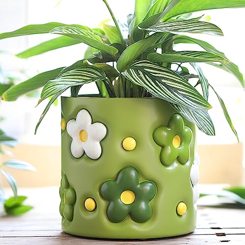 GUGUGO Planters Cute Unique Plant Pots with Drainage Holes Funny Flower Pots for Indoor Plants Eclectic Succulent Planter Pot Aesthetic Living Room Decor Green 5 Inch
