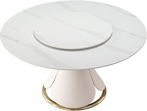 Miniatura 8 de Leavader Mesa de comedor redonda de 59 pulgadas, moderna mesa de mármol sintético con bandeja giratoria y base en forma de pétalo, mesa de comedor