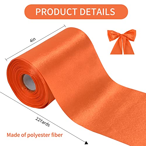 Toniful 4 Inch Wide Orange Solid Satin Ribbon 22Yd Fabric Large Ribbon For Cutting Ceremony Grand Opening Chair Sashes Table Hair Car Bows Floral Craft Gift Wrapping Wedding Halloween Party Decoration #TOP1
