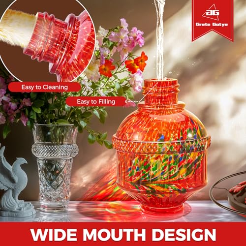 Blown Glass Hummingbird Feeders for Outdoors, 25 Ounces Wild Bird Nectar Feeder with Perch & 5 Flower Feeding Ports Leak Proof Hanging for Garden Backyard Decor, Gifts for Women Mom, Phoenix Red - Image 5