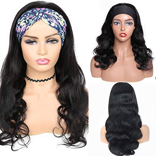 Nice2CU Human Hair Wigs Body Wave Human Hair Headband Wigs Glueless None Lace Front Wigs Brazilian Virgin Human Hair Body Wave Headband Scarf Half Wig for Women 120% Density(14 Inch)