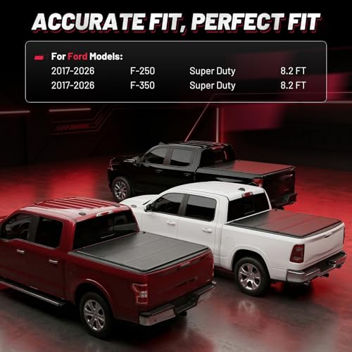 Image of BDFHYK Hard Tri-Fold Tonneau Cover for Ford F-250 F-350 Super Duty 1999-2026 8.2 FT Long Bed, Waterproof Low Profile Truck Bed Cover with Anti-Theft Lock, Easy Install for Camping and Work Trucks