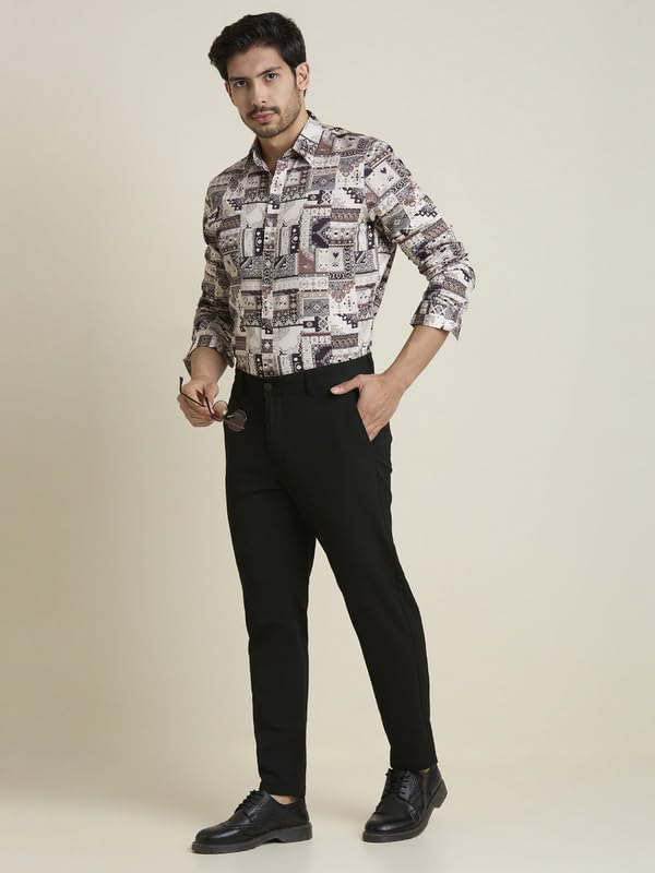 Image of Men's Printed Regular Fit Full Sleeves Cotton Formal Shirt