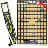 OVANTO Top 100 Filme Poster - 41,9 x 59,4 cm Lustiges Glow in the Dark 100 Filme Rubbelposter - Doppelt laminiert, leicht abkratzbares Filmposter Geschenk für Spieleabende, Geburtstage,