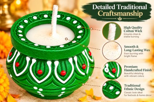 Image of Tealight Branded Diwali Diya Candles, Multicolor Colored Wax Tea Light Candles, Decorative Diya for Diwali Pooja, Home Decoration & Festival Decoration (4 Pcs)