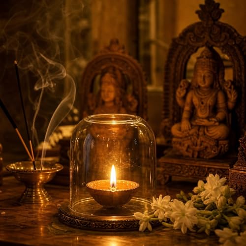 Image of Curved Transparent Borosilicate Glass Shade for Tealight Diya | Decorative Diya Cover for Mandir, Pooja, Bedroom & Home | Gift Accessory | 3 inches Height, 2.7 inches Width