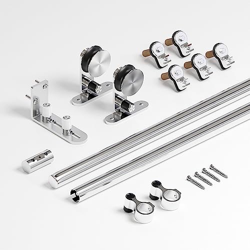 ETIASQSA 183CM/6FT Schiebetür Schiene Schiebetürbeschlag Edelstahl Schiebetürsystem Komplettset mit Bodenführung für 1 Holztür(T Form)