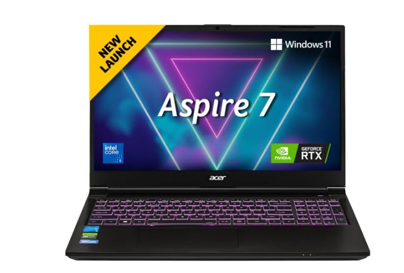 Image of Acer Aspire 7 Intel Core 5 210H - (16 GB /512 GB SSD /Windows 11 Home /6 GB Graphics /NVIDIA GeForce RTX 4050) A715-79G Gaming Laptop (15.6 inch, Flame Black, 1.99 kg, with MS Office