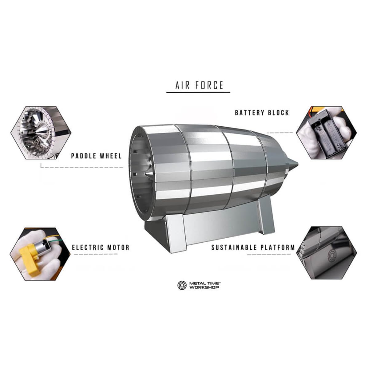 SpedUpX Set di 58 motori a turbina in metallo 3D per aereo, montaggio meccanico, da scrivania, da collezione, espositore aeronautico