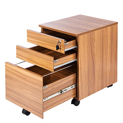 Topsky 3 Drawers Wood Mobile File Cabinet Fully Assembled Except Casters (Oak Brown) #TOP2