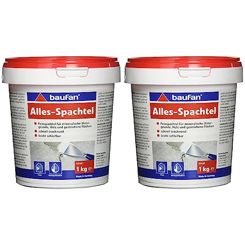 Baufan Alles-Spachtel Weiß 1kg I Zum Ausbessern & Glätten von mineralischen Untergründen wie Putz, Beton I Schnell trocknend & gut schleifbar (Packung mit 2)