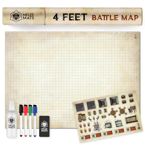 バトル グリッド ゲーム マット 48 インチ x 34.5 インチ ジャンボ ロール プレイング ゲーム マップ DnD RPG ダンジョンズ アンド ドラゴンズ マップ タイル 再利用可 ミニチュア フィギュア ボード (ダメージ 仕上げ)