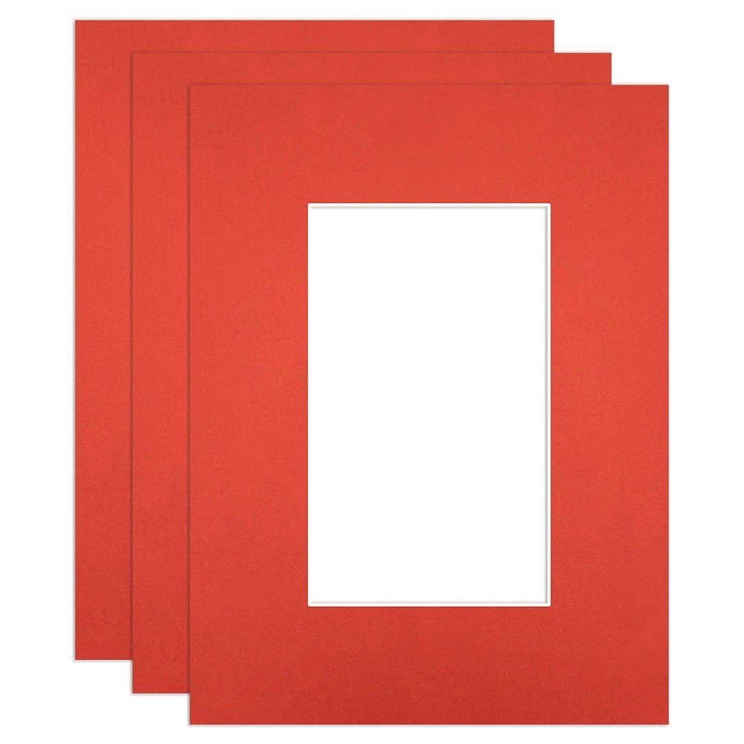 Procut Global 8x6" Poppy Red Picture Mounts to Fit 5x3" Aperture - Precision Cut Cardboard Photo Mount - Ideal for Frames, Prints, Artwork & Certificates - Sizes & Colours Available - 3 Pack