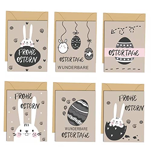 12er Osterkarten Set Postkarten zu Ostern mit Umschlag Schön Grußkarten Klappkarten 6 unterschiedliche Motive je 2 Stück