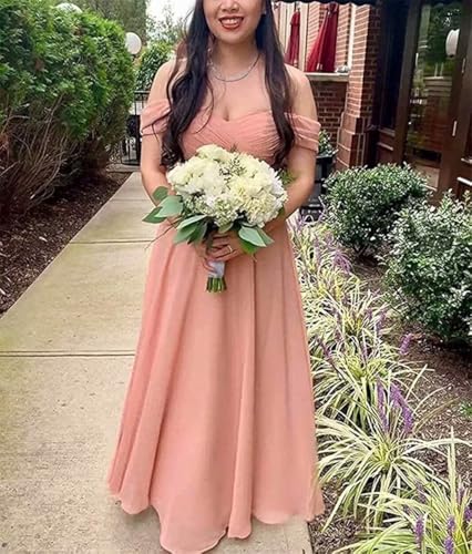 Dessiny Women's Off Shoulder Bridesmaid Dresses with Slit Long Ruched Formal Evening Dress with Pockets DE1073