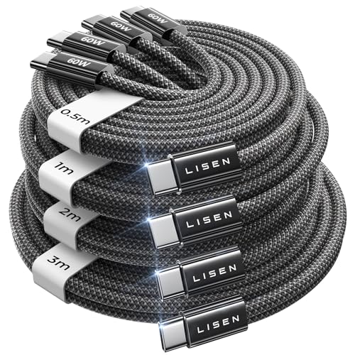 LISEN 60W USB C Kabel 3M [4er Pack, 0,5M 1M 2M 3M] iPad Ladekabel USB C, PD 3.0 Schnellladekabel USB C Ladekabel für ipad, iPhone 16 Pro Max Plus, SamSung Galaxy, MacBook Air, Tab, Mi, Xiaom