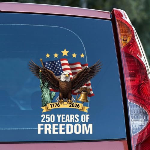 Image of 2pcs 250th Anniversary USA Stickers Car Decal 250 Years of Freedom | Window Decal Patriotic Die Cut Vinyl Decals Memorial Day 4th of July Outdoor Decor 10 inch