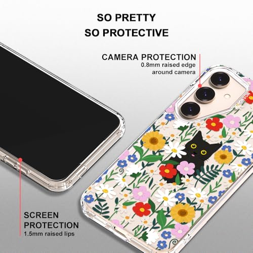 MOSNOVO Case for Samsung Galaxy S25 / Galaxy S24, [Buffertech 6.6ft Military-Grade Drop Protection] [Anti Peel Off Tech] Clear TPU Bumper Phone Case Cover Design - Black Cat in Garden by MOSNOVO - Used condition - Image 4