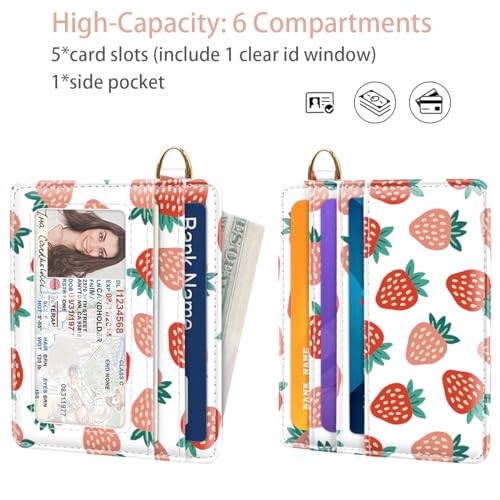 Image of Slim Minimalist Front Pocket RFID Blocking Credit Card Holder Small Wallet Cute Card Cases for Women,Strawberry