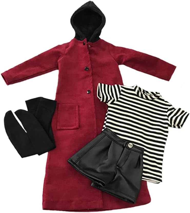 niannyyhouse 1/3 1/4 1/6 BJD Dolls Clothes Burgundy Overcoat Striped T-Shirt Leather Shorts Socks Ball Jointed Dolls Accessories Dress Up Gift (1/4BJD)