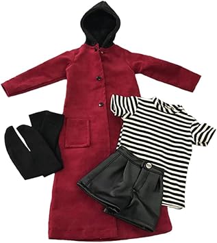 niannyyhouse 1/3 1/4 1/6 BJD Dolls Clothes Burgundy Overcoat Striped T-Shirt Leather Shorts Socks Ball Jointed Dolls Accessories Dress Up Gift 1/4BJD