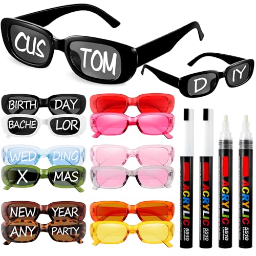 Image of Flutesan Personalized Rectangle Sunglasses with Marker Pens for Adult DIY Custom Birthday Wedding