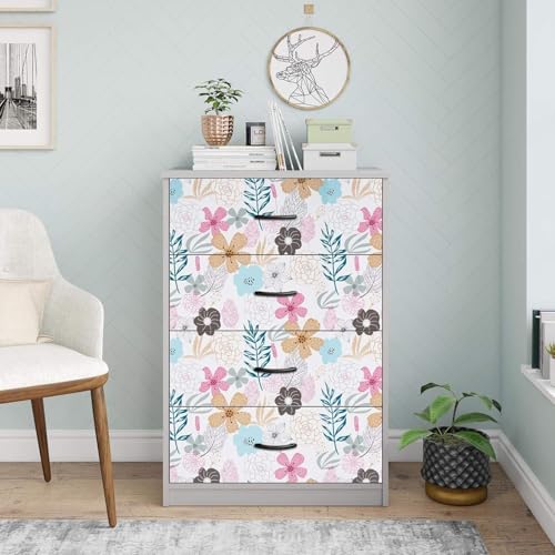 Image of ELTON Waterproof Peel and Stick Floral Wallpaper, Self-Adhesive Vinyl Wall Covering for Bedroom, Living Room Bathroom Cabinet, Countertop (45 x 600 cms, Floral)