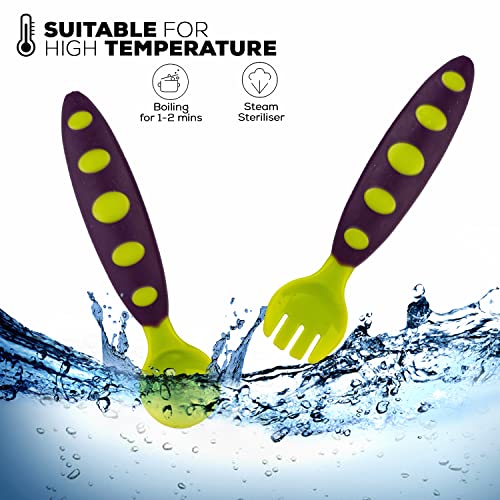 Image of Baybee Silicone Baby Feeding Spoons Set of 2 | Bpa Free- Food Grade Soft Silicone Tip Spoon & Fork Self Feeding Utensil | Baby & Toddlers Gum Friendly Weaning Supplies for Kids 1 Months+ (Green)