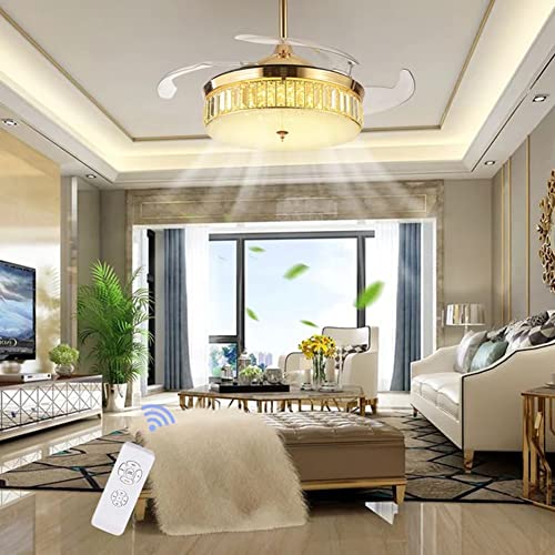 More Change Crystal Ceiling Fan With 4 Retractable Blade, Chandelier Ceiling Fan With Lights And Remote, Chandelier Ceiling Fan For Living Room/Bedroom (36 Inch Rose Gold) #TOP7