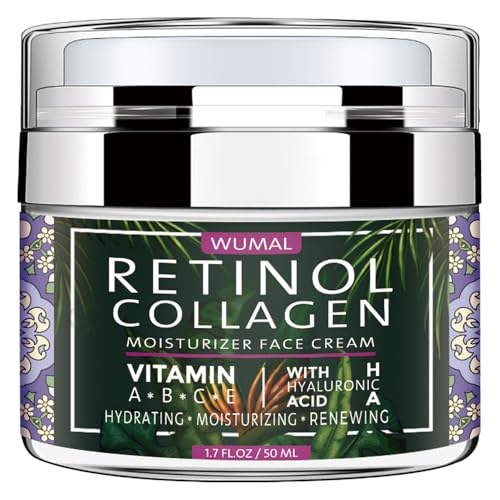 WUMAL Retinol Cream with Collagen & Hyaluronic Acid - Face Moisturizer for Women and Men - Reduces Wrinkles, Fine Lines and Dryness - 1.7 oz