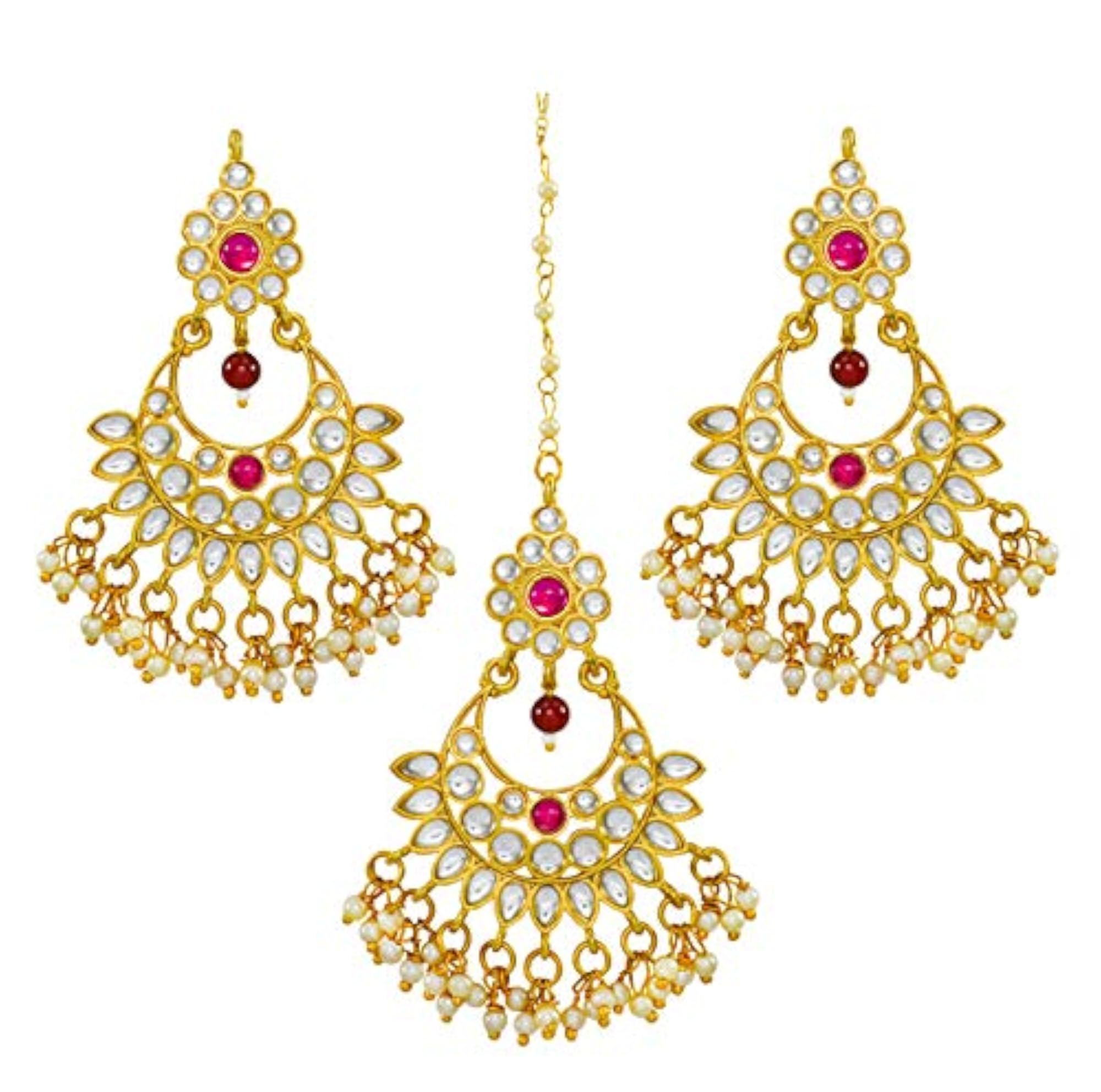 Desire Collection Brass Kundan Earring Tikka Combo Set, Traditional Elegance