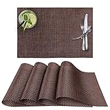 CK Home Vinyl Placemats (18' x 12') Set of 4, Brown Basketweave Table Mats for Indoor or Outdoor, Washable.