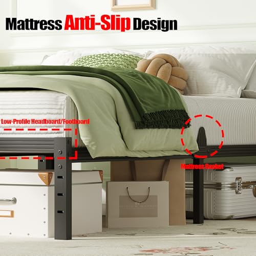 Image of ZIYOO 12 Inch California King Size Metal Platform Bed Frame with Heavy-Duty Steel Slat Support, No Box Spring Needed, Under Bed Storage Space, Easy Assembly, Noise-Free, Sturdy & Durable, Black | No Box Spring Needed